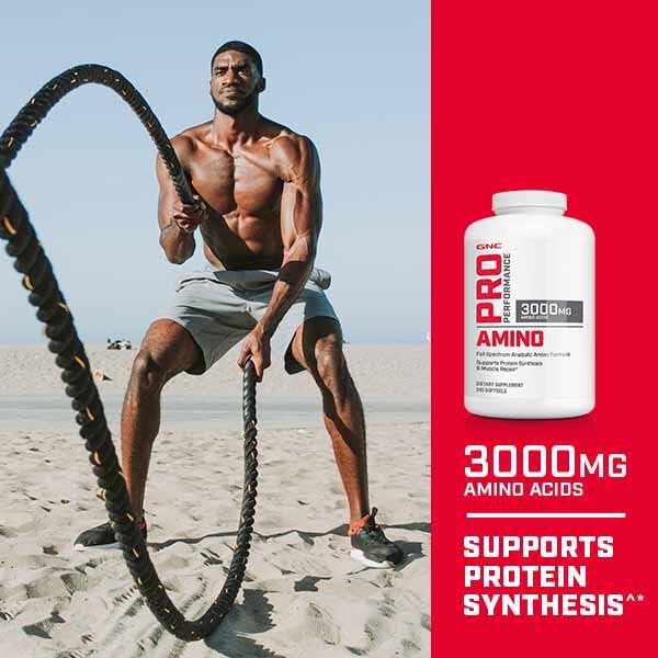Buy now GNC Pro Performance Amino 3000mg, 240 Softgels, Supports Protein Synthesis and Muscle Repair at indiglob india