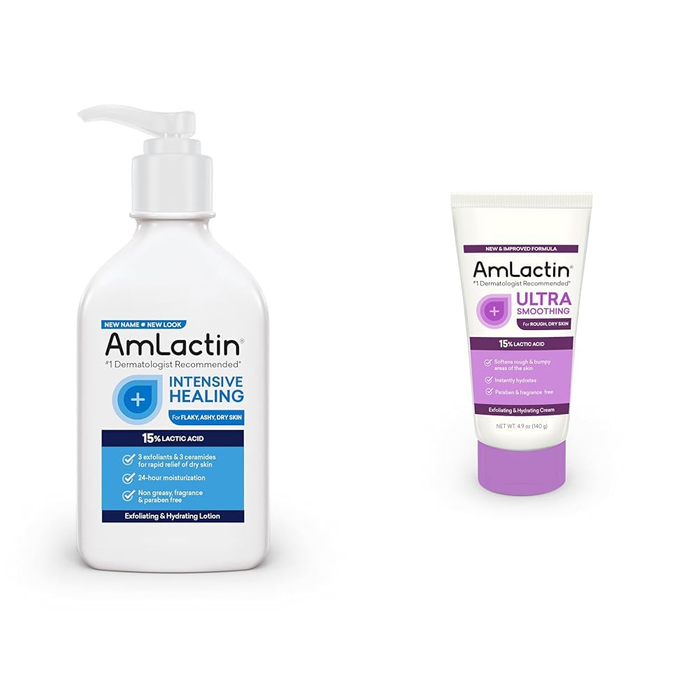 Buy now AmLactin Intensive Healing Body Lotion for Dry Skin, 14.1 oz Pump Bottle, 2-in-1 Exfoliator & Moisturizer with Ceramides & 15% Lactic Acid for Relief from Dry Skin (Packaging May Vary) 7.9 Ounce (Pack of 1) Lotion + Cream 4.9 oz at indiglob india
