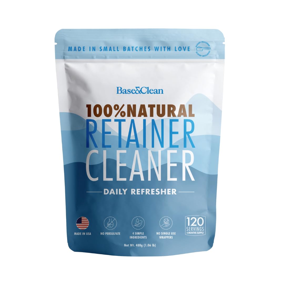 Base & Clean – The Daily Refresher™ | 100% Natural Retainer & Aligner Cleaner Powder | For Daily Use | 4 Month Supply | No Harsh Chemicals or Wrappers | Made in USA | NO Persulfate