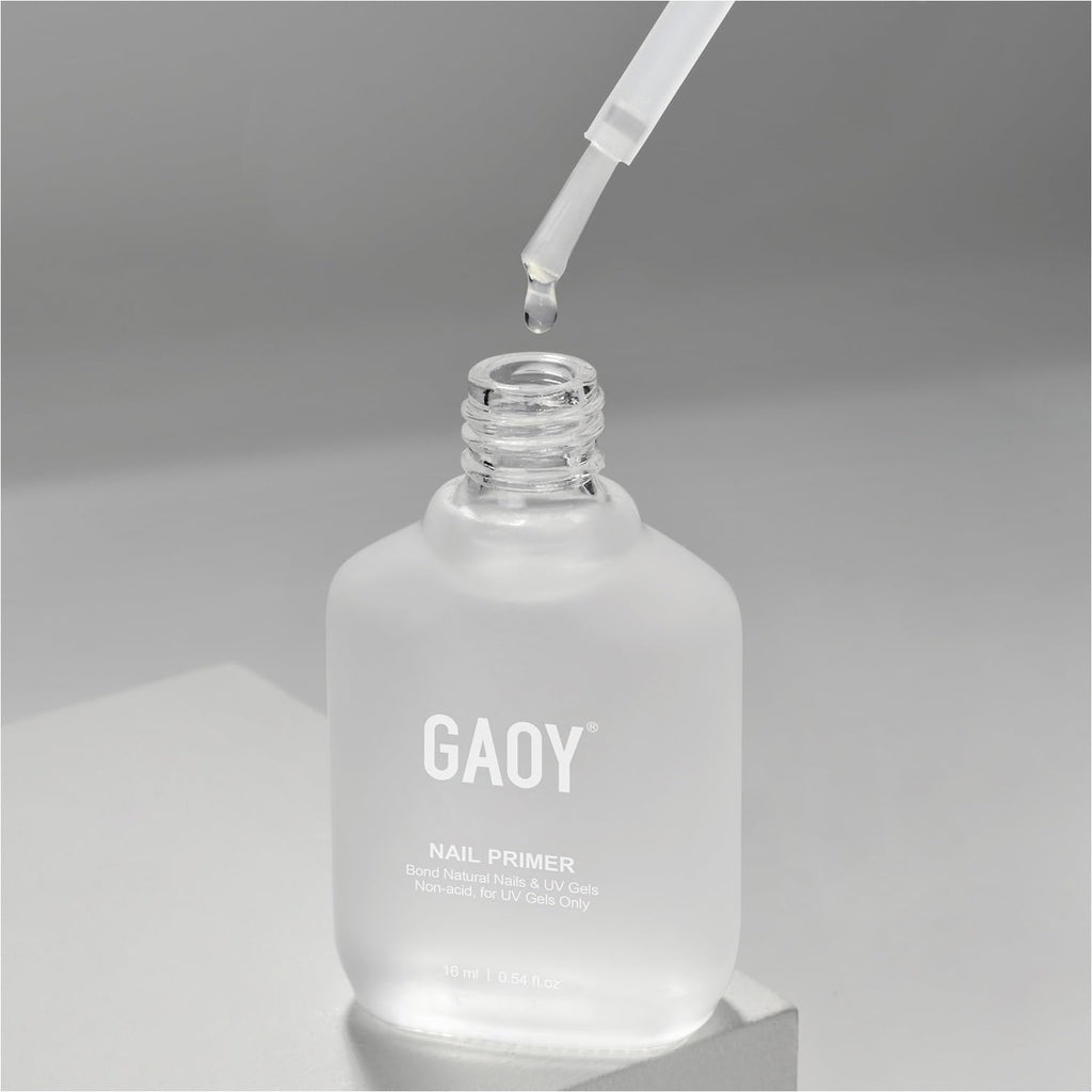 GAOY 16ml Nail Dehydrator and Primer with Gel Top and Base Coat, 4 Pcs Acid-Free Natural Nail Prep Dehydrate Bond Primer Professional Set, for Gel Polish