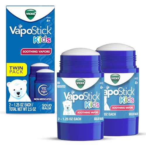 Buy now Vicks VapoStick Kids, Solid Balm, No Mess, for Kids Ages 4+ Soothing Non-Medicated Vicks Vapors, Easy-to-Use No-Touch Applicator, Lightweight Feel, 1.25oz x 2 at indiglob india