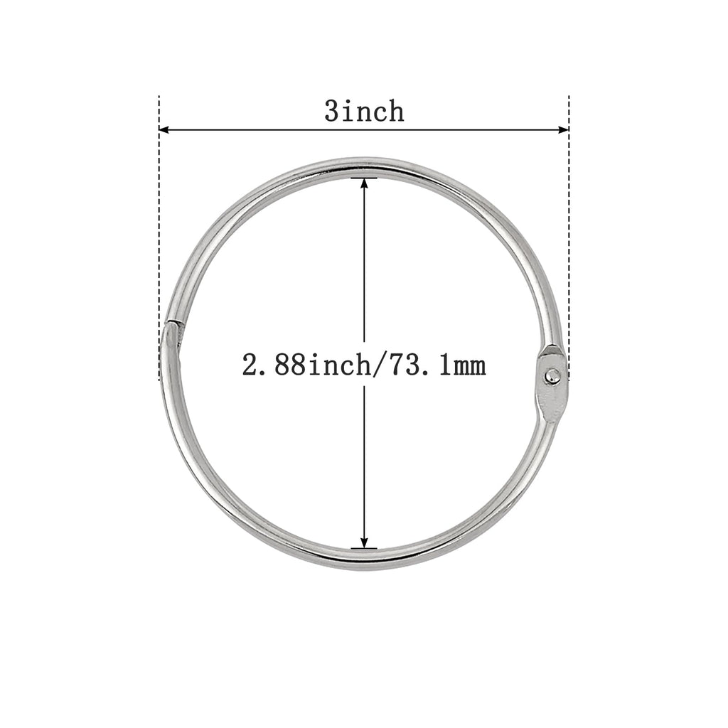 KTOJOY 3 Inch (12 Pack) Loose Leaf Binder Book Rings, with Metal Nickel Plated for Key,and Index Cards, for School, Home, or Office, Silver