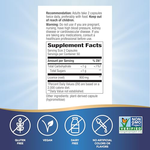 Buy now Nature's Way Licorice Root, Traditional Digestive Support Supplement*, 900 mg per 2-Capsule Serving, Non-GMO Project Verified, 100 Vegan Capsules (Packaging May Vary) at indiglob india