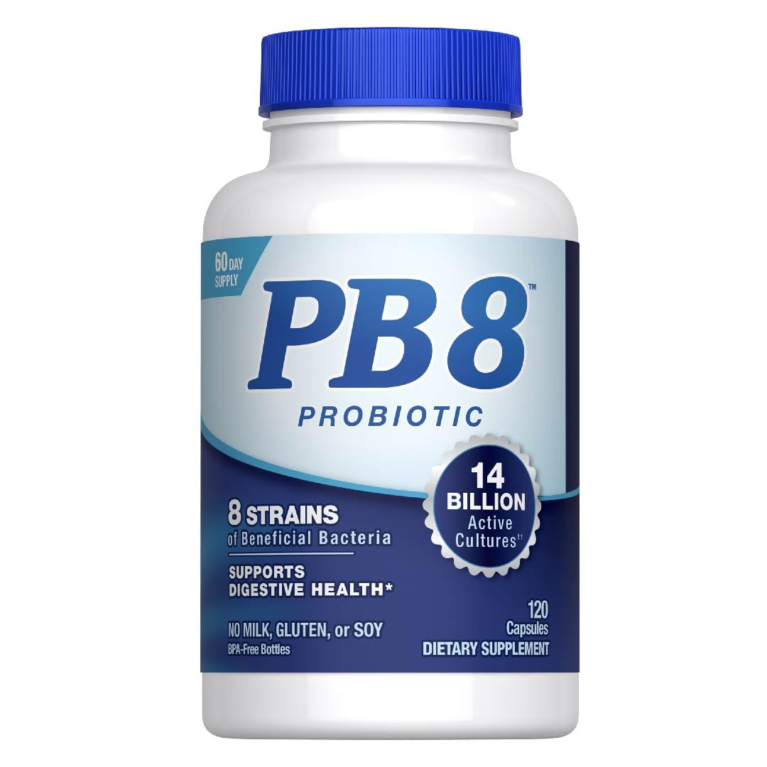 PB8 Probiotic | 14 Billion CFU | 120 Capsules | 8 Strains | for Women and Men | Gluten, Soy, and Milk Free Supplement