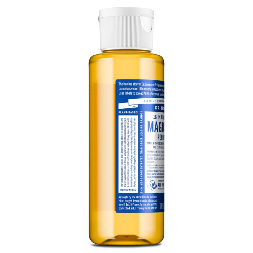 Dr. Bronners, Castile Soap Peppermint 18 In 1 Organic, 3.4 Fl Oz