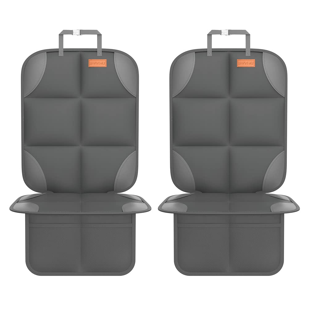 Buy now SMART ELF Car Seat Protector, 2Pack Seat Protector Protect Child Seats with Thickest Padding and Non-Slip Backing Mesh Pockets for Baby and Pet,Sedan SUV Truck (Black) 2PS Dark Gray at indiglob india