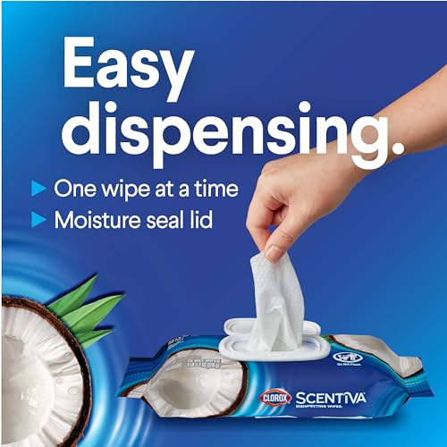 Buy now Clorox Scentiva Disinfecting Wipes, Coconut and Waterlily, 75 Count, Pack of 3 (Package May Vary) at indiglob india