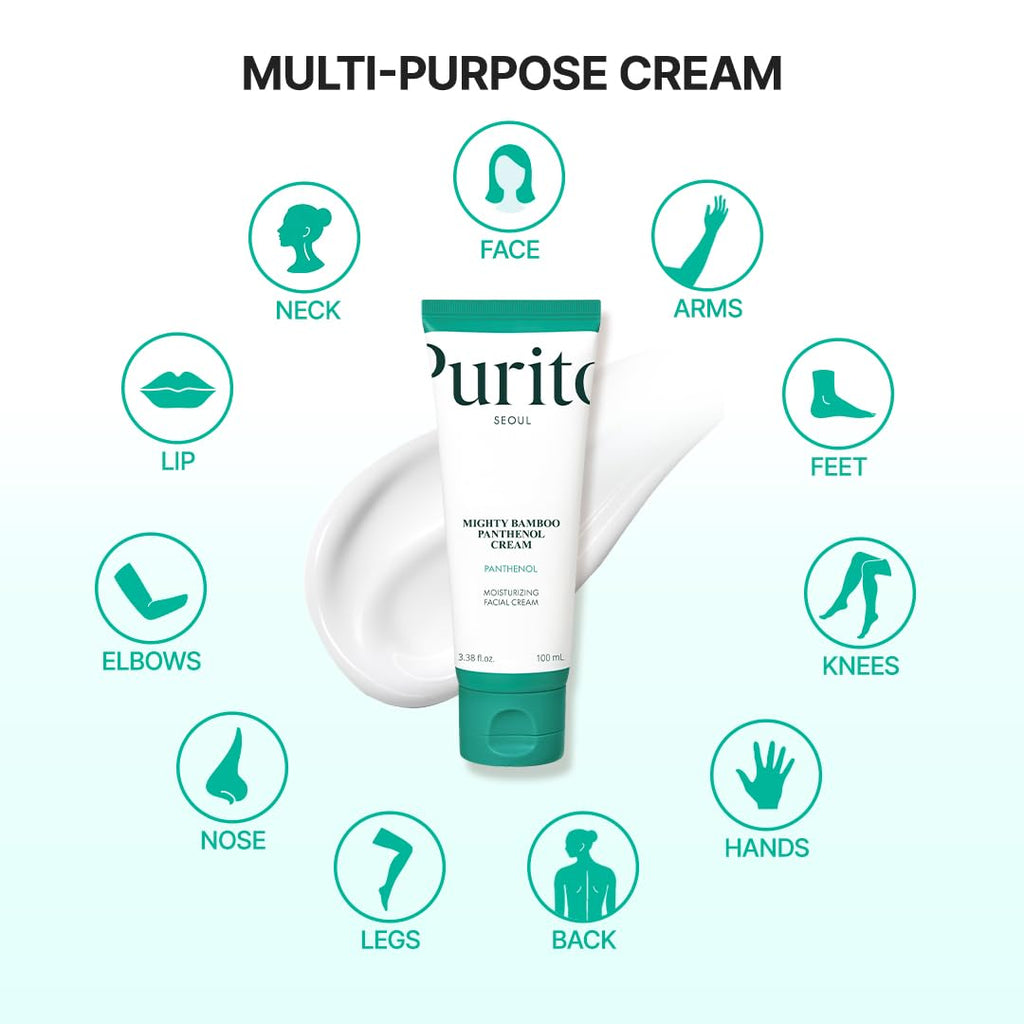 PURITO Panthenol 10% Cream for Sensitive Skin, 3.38 fl.oz | Skin Barrier Repair, Face Moisturizer, Blemish-Prone Care, Non-Comedogenic & Vegan, Korean Skincare