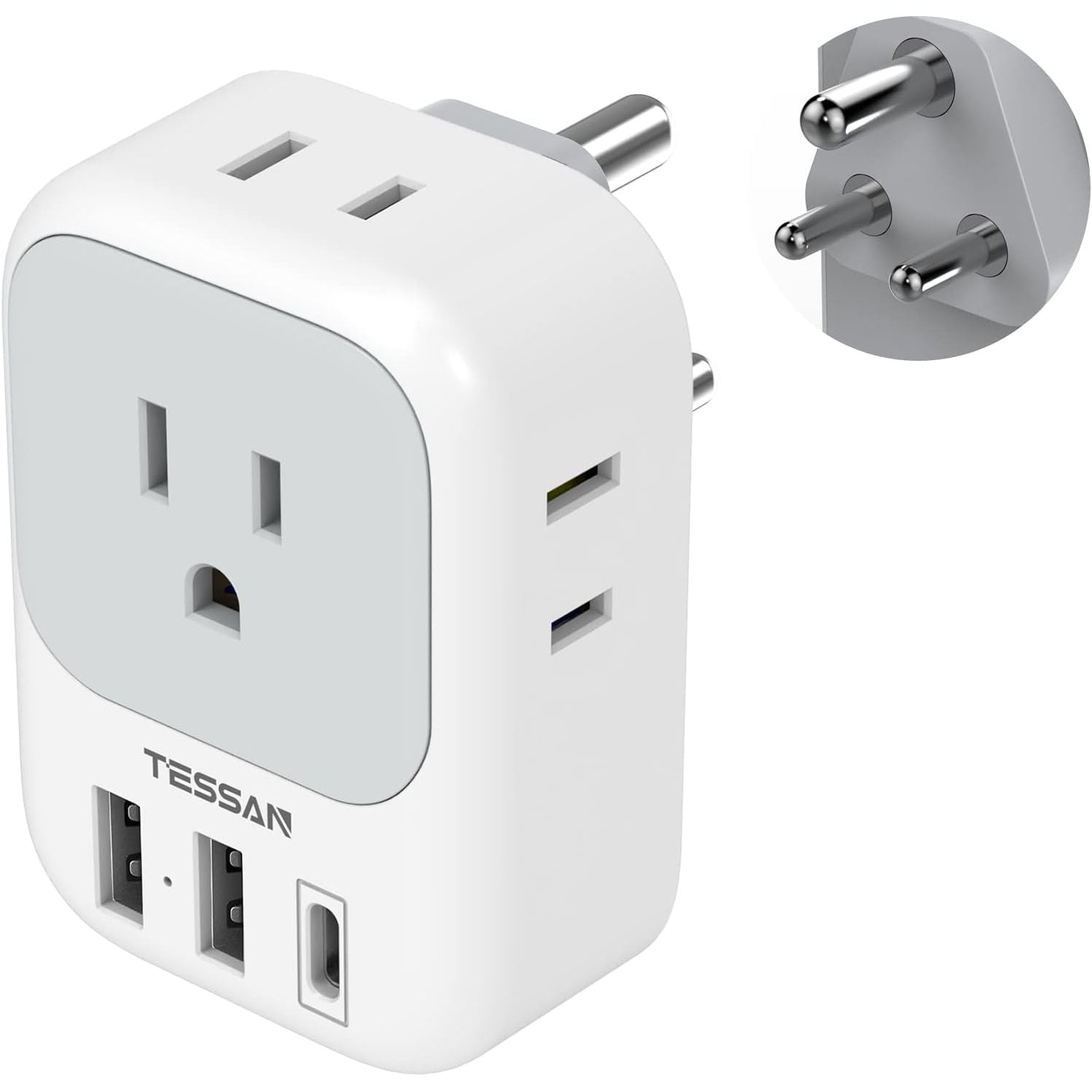 Buy now European Travel Plug Adapter USB C, TESSAN International Plug Adapter with 4 AC Outlets 3 USB Charging Ports, Type C Europe Power Adaptor for US to EU France Germany Iceland Spain Italy Type D-white at indiglob india