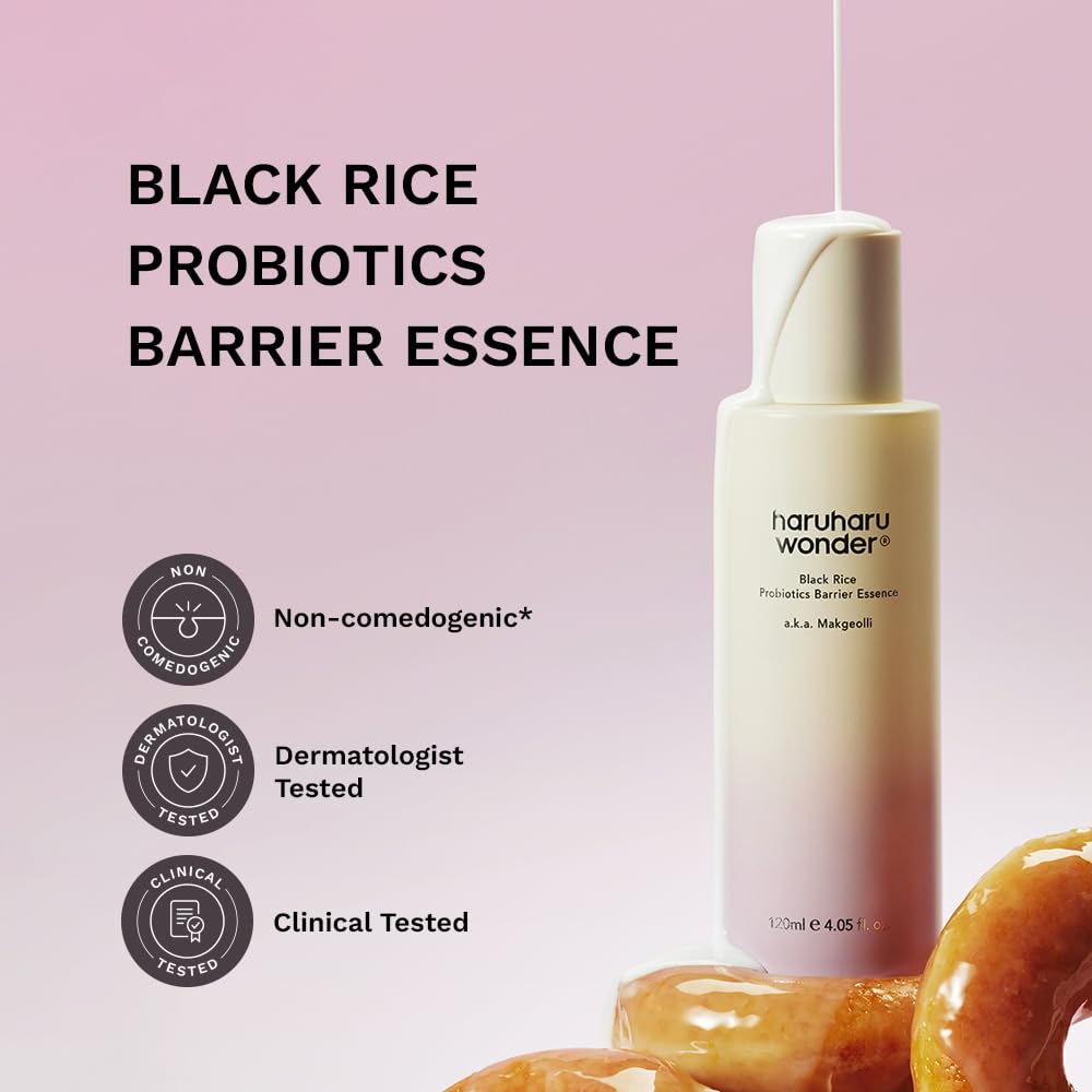haruharu Black Rice Probiotics Barrier Essence, 4.05 fl.oz, Vegan | Milky Toner, Deep Hydration, Glass Skin, Non-Comedogenic, Lightweight, Skin Barrier, Ceramide & Panthenol, Korean Skin care