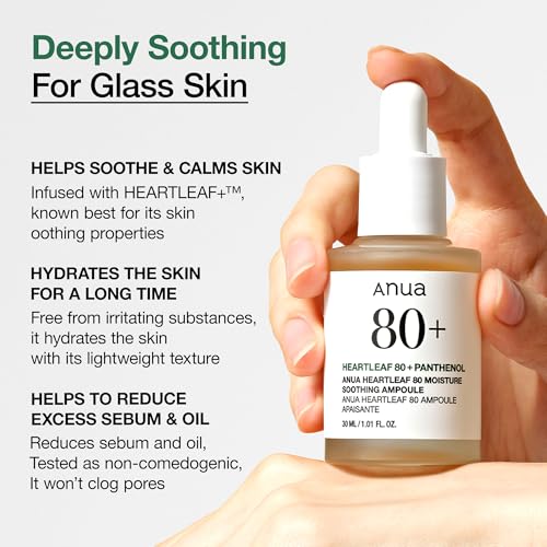 Buy now Anua Heartleaf 80 Soothing Ampoule, Hydration Facial Serum for Glass Skin, Panthenol, Hyaluronic Acid, Non-Greasy, Gentle Formula, Lightweight Essence, Vegan, Korean Skin Care, 30ml/1.01 fl.oz at indiglob india