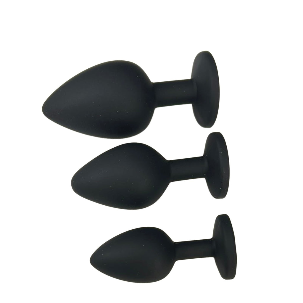 3PCS Silicone Jeweled Anal Butt Plug Training Set, Black