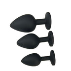 3PCS Silicone Jeweled Anal Butt Plug Training Set, Black