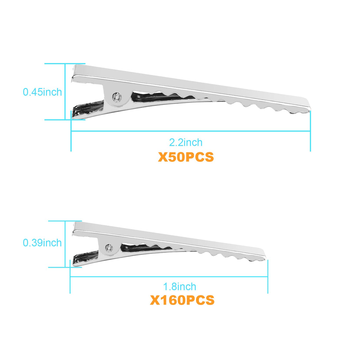 Alligator Hair Clips, 210 PCS Single Prong Metal Clips for Hair Bows and Crafts - Silver Flat Gator Clips in Bulk DIY Supplies for Accessory Making (1.8 Inch & 2.2 Inch) Aisuly