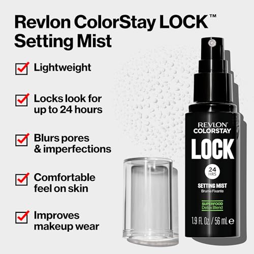 Buy now Revlon Colorstay 24 Hr Lock Setting Mist, Keeps Face Makeup from Melting & Fading, Mattifying, Blurring & Oil Absorbing Spray, Transfer-Proof & Mask Friendly, 1.9 fl oz at indiglob india