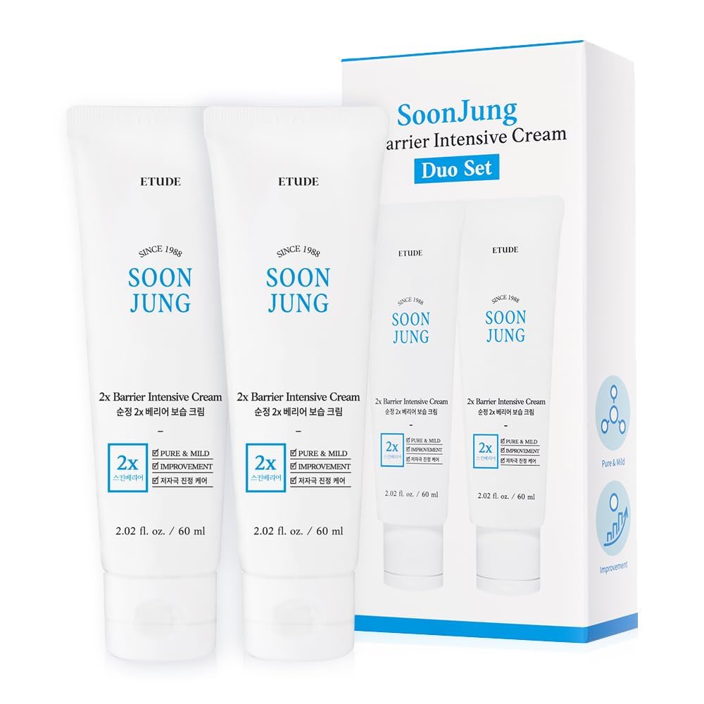ETUDE SoonJung 2x Intensive Cream Best Trio Set for Barrier Repair | 2x Barrier Cream 2.02 Fl Oz + pH 5.5 Relief Toner 0.85 Fl Oz + Foam Cleanser 0.68 Fl Oz, Korean Skin Care