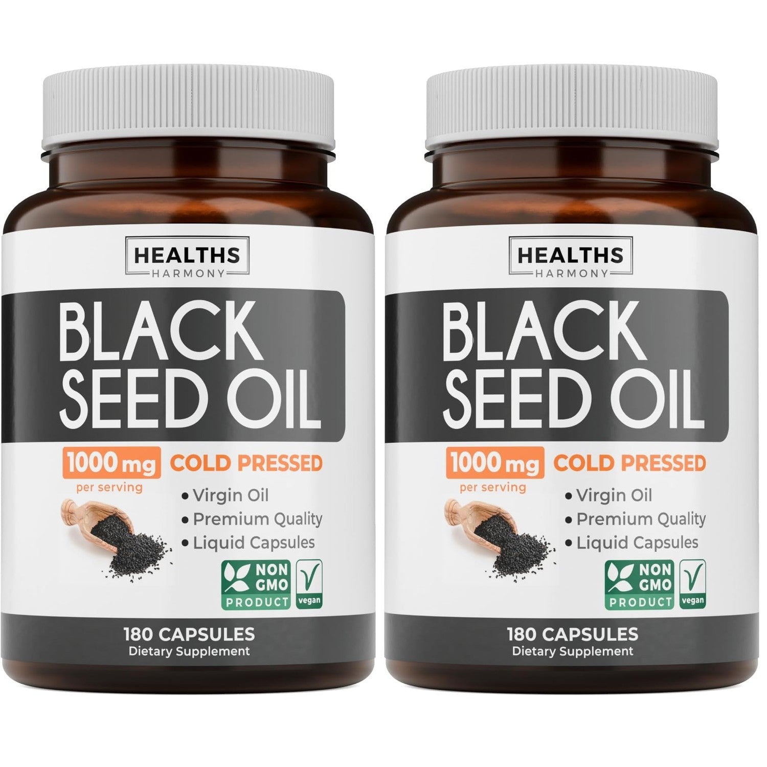 Black Seed Oil - 120 Softgel Capsules Skin Health (Non-GMO & Vegan) Cold-Pressed Nigella Sativa Producing Pure Black Cumin Seed Oil with Vitamin E - 500mg Each, 1000mg Per 2 Capsule Serving