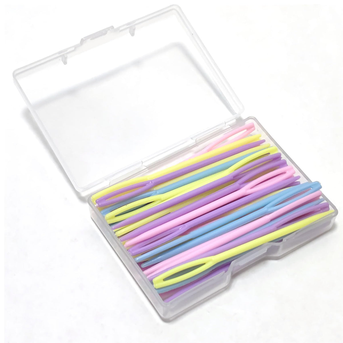 Discover premium imported plastic sewing needles for crafts, neatly stored in a clear case at Curat Cart. Perfect for all crafting needs.