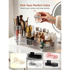Stylish Booklov Rotating Makeup Organizer showcasing various colors, ideal for organizing cosmetics and beauty products.