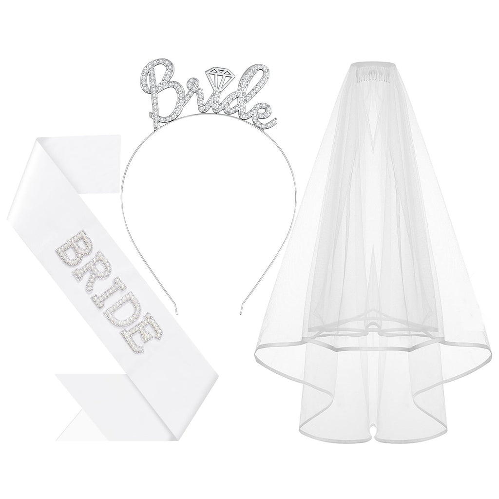 3Pcs Bride to Be Headband with Sash and Veil for Bachelorette Party | Bride Decorations, Bridal Shower Favors, Wedding Accessories for Gift
