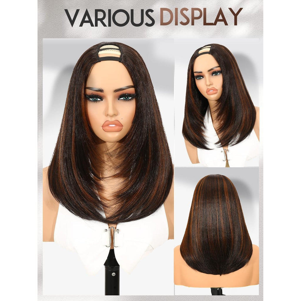 Premium imported Yaki straight layered U Part wig, showcasing natural look and versatile styling options, perfect for all occasions.