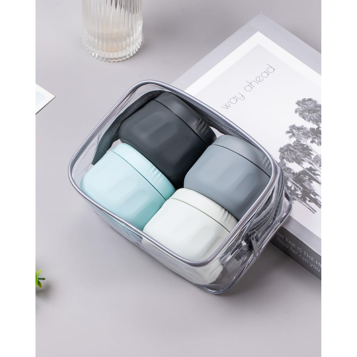 Mrsdry toiletries travel containers in a clear case, perfect for organized packing. Verified by CuratCart for quality assurance.