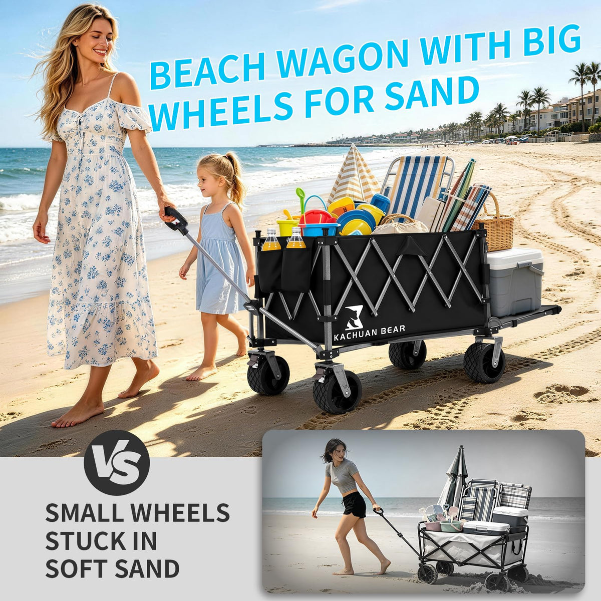Enjoy the Collapsible Foldable Wagon with Brake, ideal for transporting beach essentials. 100% Authentic, available at Curat Cart in India.