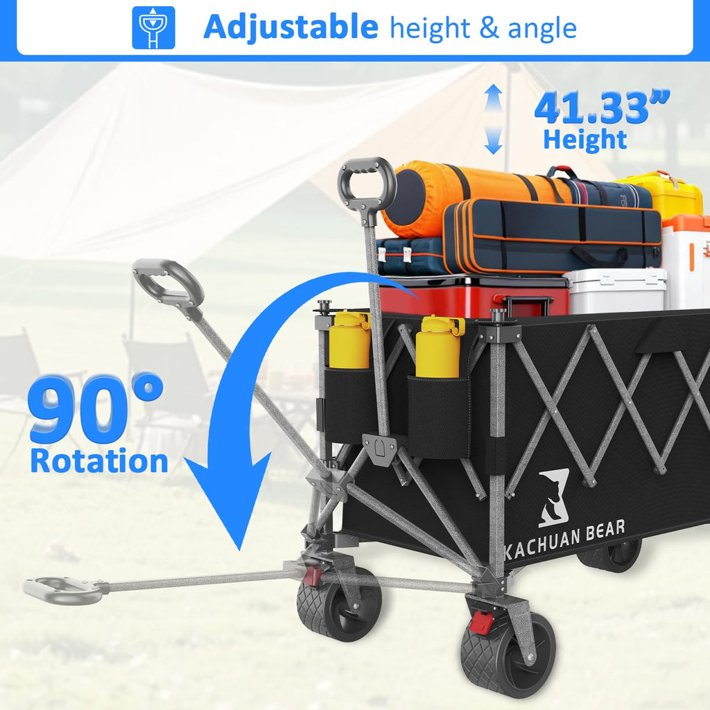 Collapsible Foldable Wagon with Brake by Kachuan Bear, featuring adjustable height and angle. High-quality finish from Curat Cart.