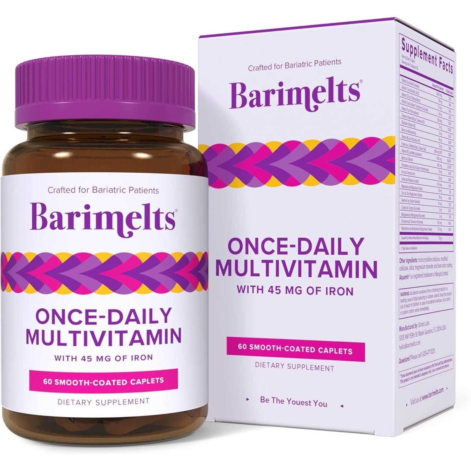 BariMelts Once Daily Bariatric Multivitamin with Iron, 120 Caplets | Easy-Swallow Caplets, Multivitamin for Women, Multimineral Complex Supports Nutrition After Bariatric Surgery