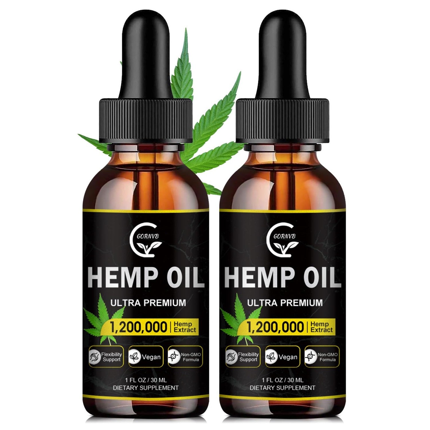 (2-Pack) High Potency Hemp Oil - Maximum Strength, Immune System Support, Focus Calm, Relaxation, Mood, Pure Extract, Organic, Vegan, Gluten-Free