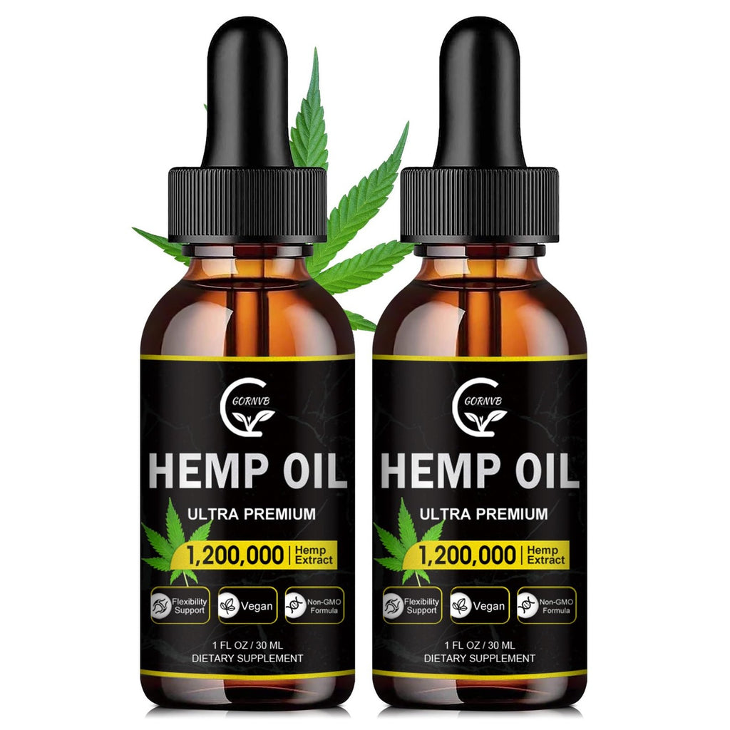 (2-Pack) High Potency Hemp Oil - Maximum Strength, Immune System Support, Focus Calm, Relaxation, Mood, Pure Extract, Organic, Vegan, Gluten-Free
