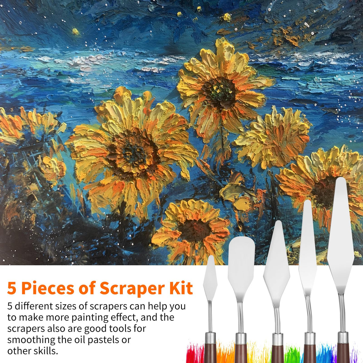EGYPAMID Palette Knife Set includes 5 versatile scrapers for painting and oil pastels. 100% Authentic, available at Curat Cart.