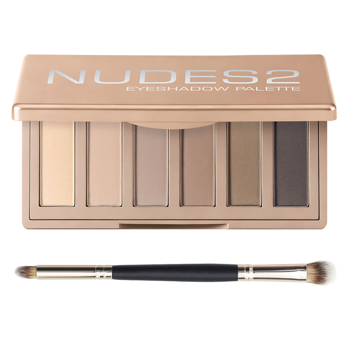 Authentic 6-shade matte neutral eyeshadow palette, perfect for versatile and natural looks. Includes dual-ended brush.