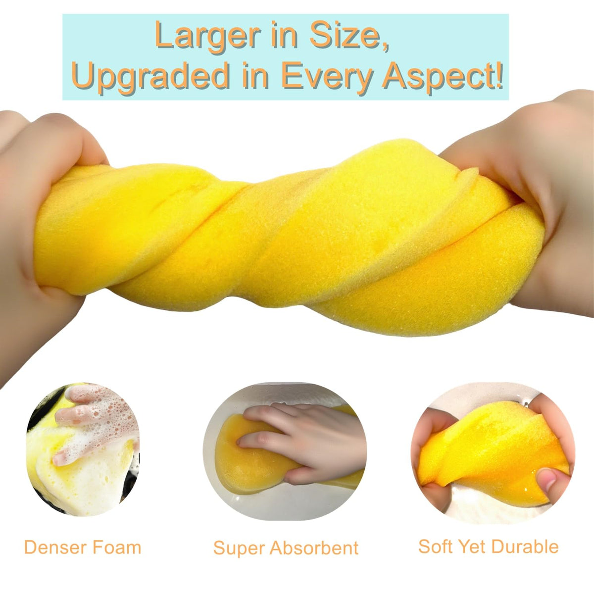 Premium car wash sponge showcasing super absorbent, dense foam and upgraded quality, available at Curat Cart.
