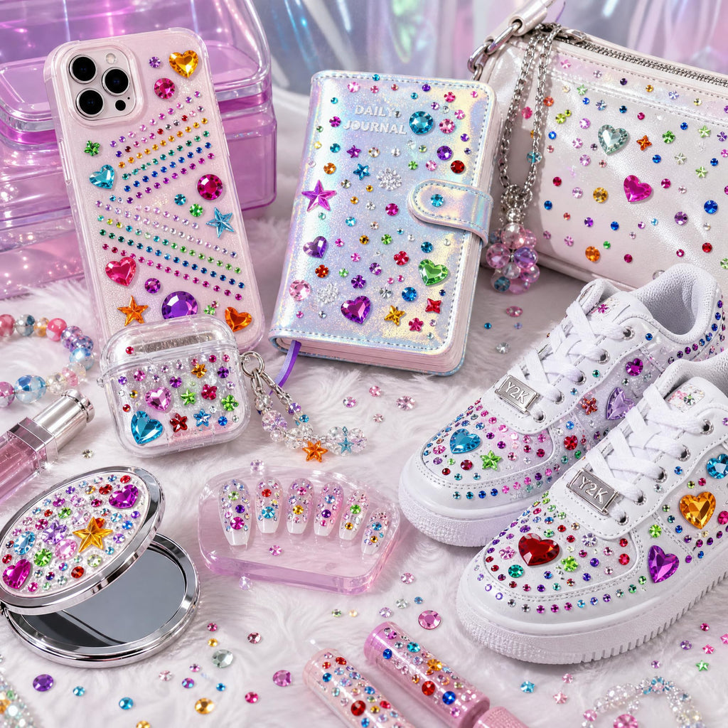 Bright assortment of self-adhesive gem stickers, perfect for crafts, decor, and personalizing accessories. Verified by CuratCart.