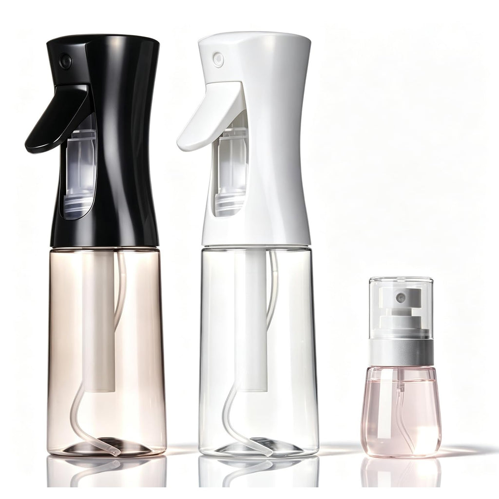 3 Pack Spray Bottles, 2-Pack Continuous Spray Bottles,Fine Water Mist Spray Bottles for Hair 6.8 OZ (200 ML) and 1oz 30ml Travel Spray Bottle Mister for Cleaning,Hairstyling,Plants,Pets Pink Black