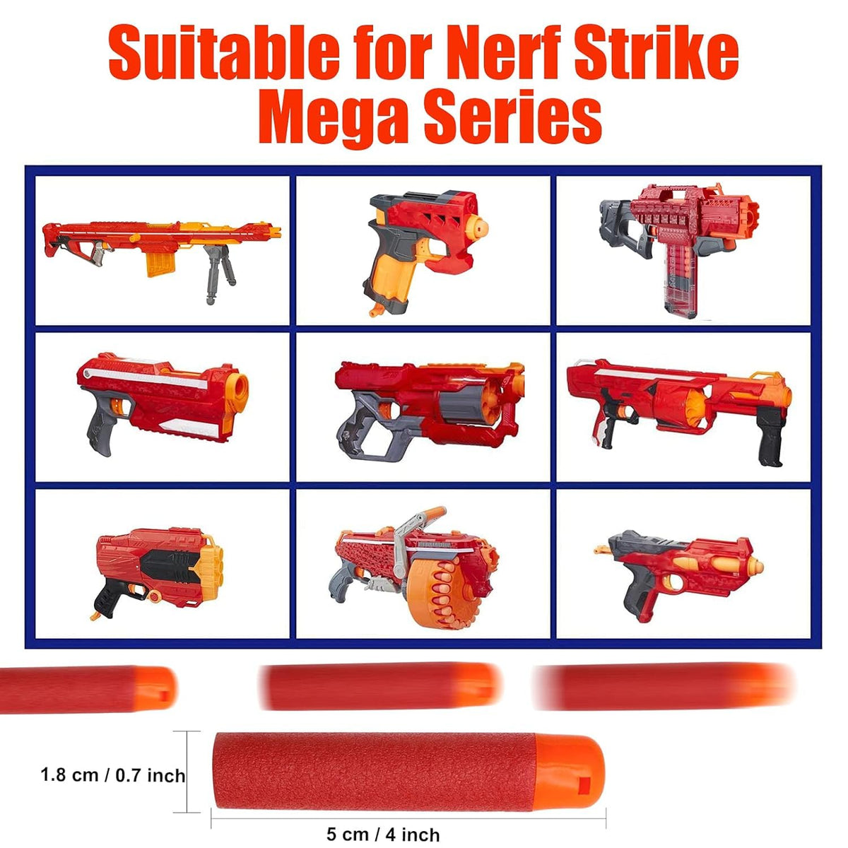 Premium imported 60PCS Mega Dart Refill Pack for N-Strike, compatible with Mega Series blasters for endless fun.