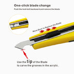 Professional Acrylic Plexiglass Sheet Cutter Scoring Knife Tool,With a Curved Handle,It Is More Convenient To Use.One handle,11 blades.(Yellow)