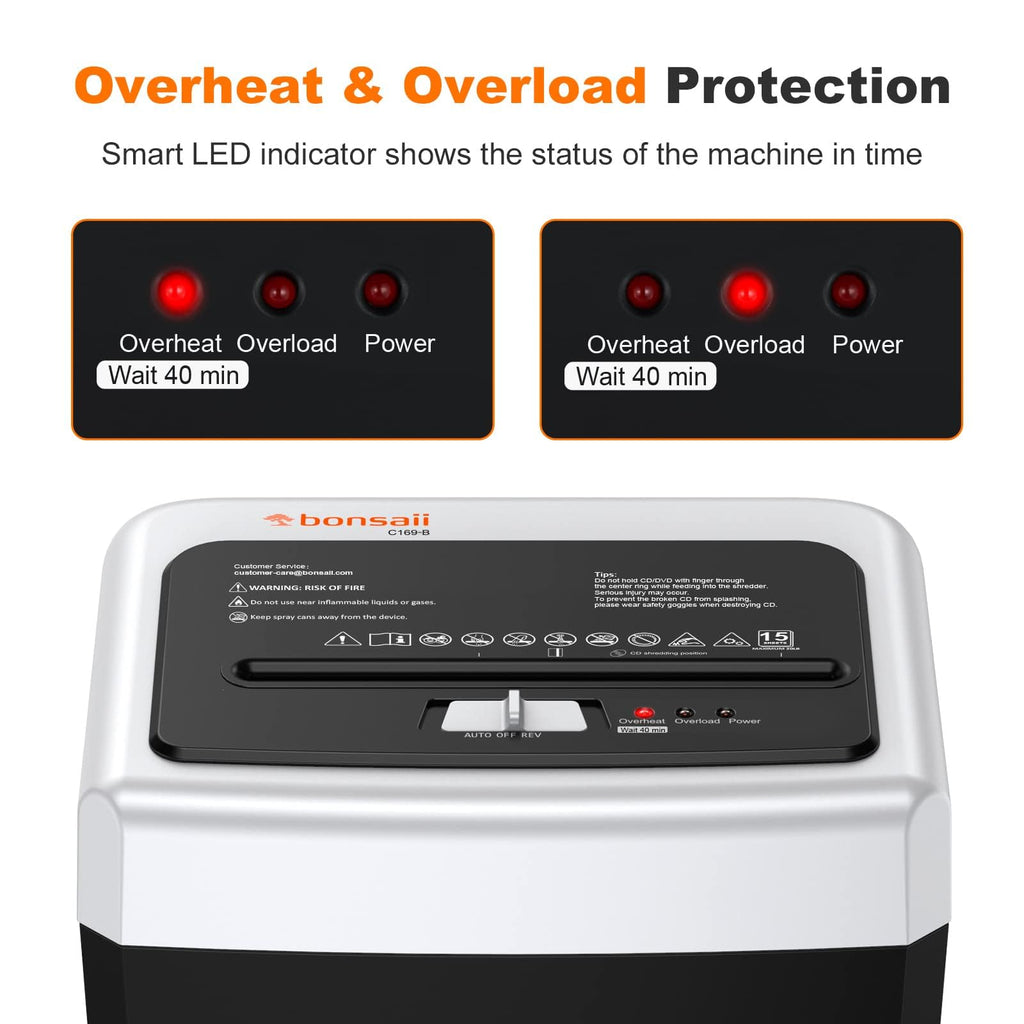 Bonsaii 15-Sheet Cross-Cut 40-Min Heavy Duty Paper Shredder for Home Office