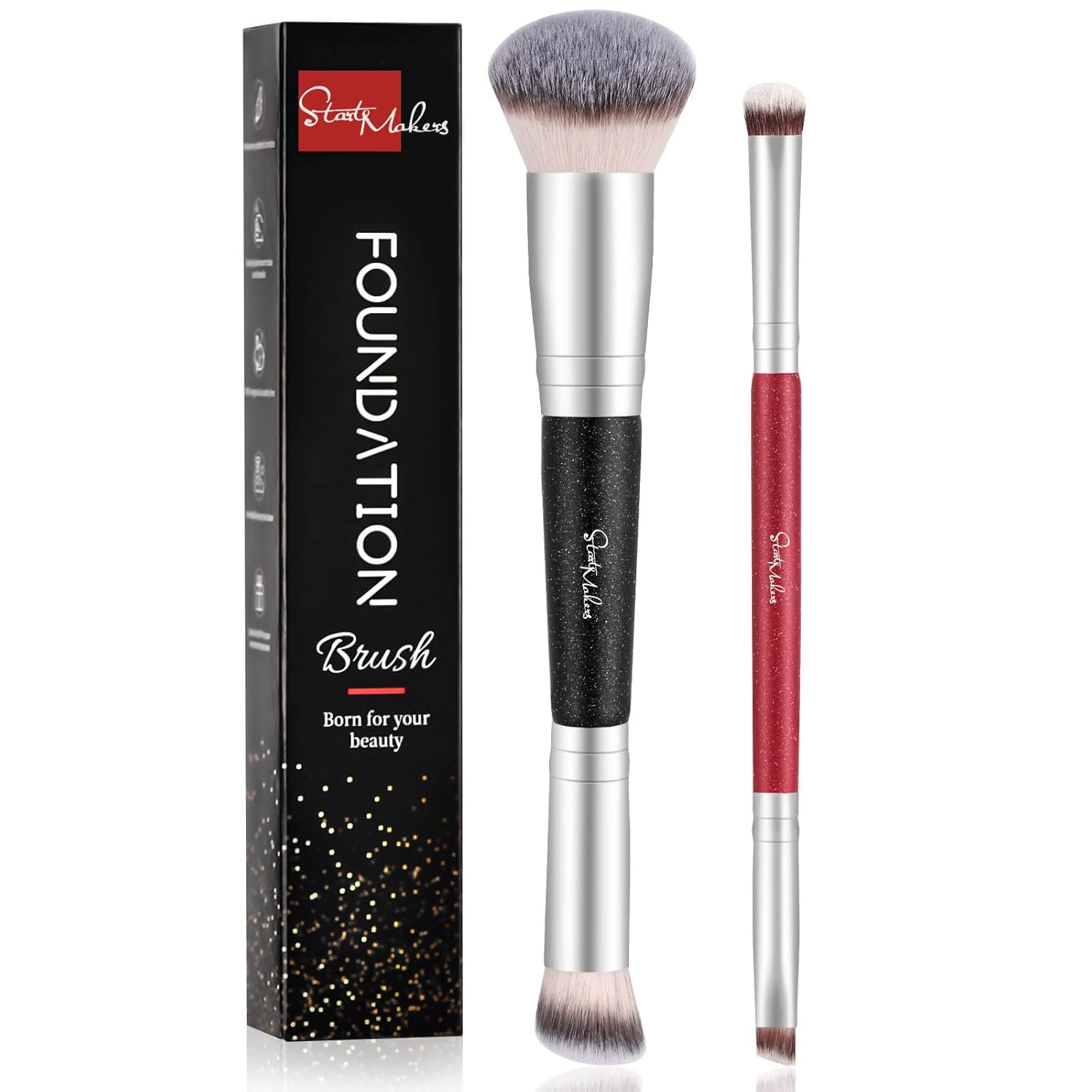 Buy now Makeup Brushes Dual-ended Foundation Brush - START MAKERS 2-in-1 Concealer Brush Face Eyebrow Eyeshadow Brush for Liquid, Powder, Buffing, Blending, Contouring Foundation Make Up Brushes(2Pcs) 2Pcs Black&Red at indiglob india