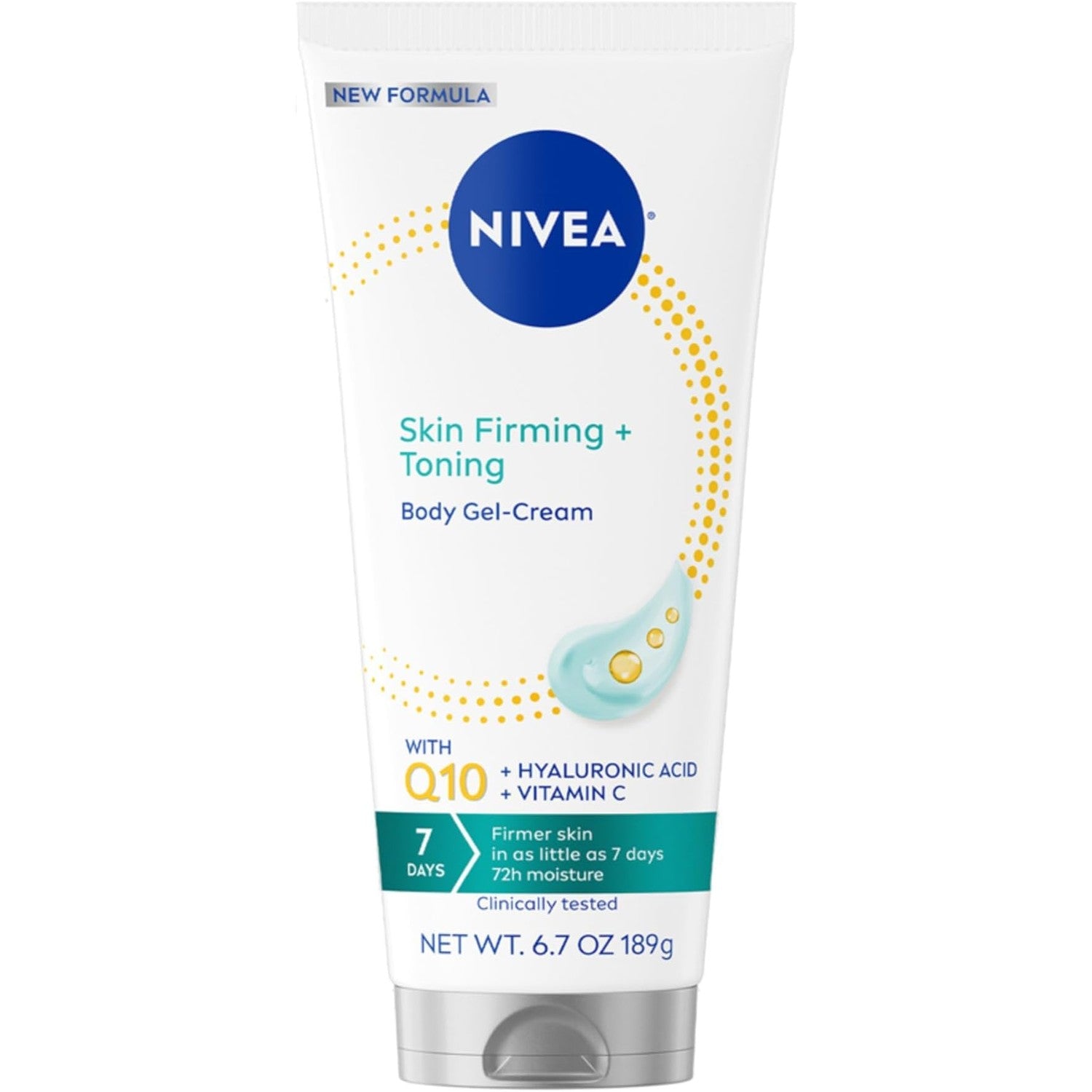 NIVEA Skin Firming & Toning Body Gel Cream with Q10, Hyaluronic Acid and Vitamin C, Clinically Tested Skin Firming & Toning Cream, 72-Hour Moisture, 6.7 Oz Tube