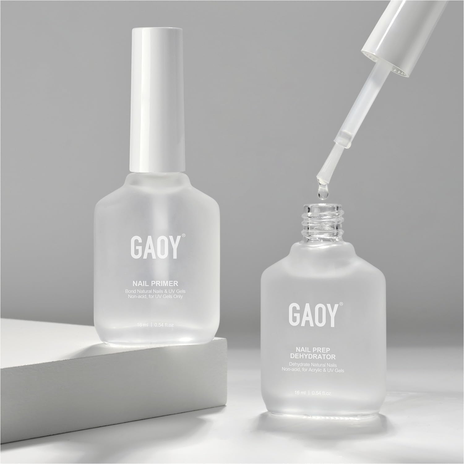 GAOY 16ml Nail Dehydrator and Primer with Gel Top and Base Coat, 4 Pcs Acid-Free Natural Nail Prep Dehydrate Bond Primer Professional Set, for Gel Polish
