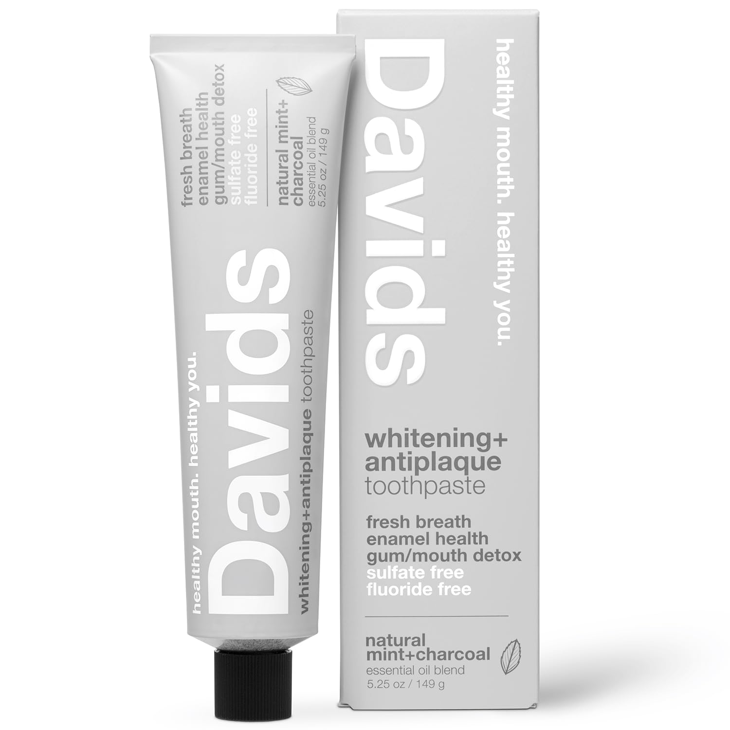 Buy now Davids Fluoride Free Toothpaste, Teeth Whitening, Antiplaque, SLS (Sulfate) Free, Promotes Enamel Health, Mouth & Gum Detox, EWG Verified, Peppermint, 5.25oz 5.25 Ounce (Pack of 1) Charcoal + Peppermint at indiglob india