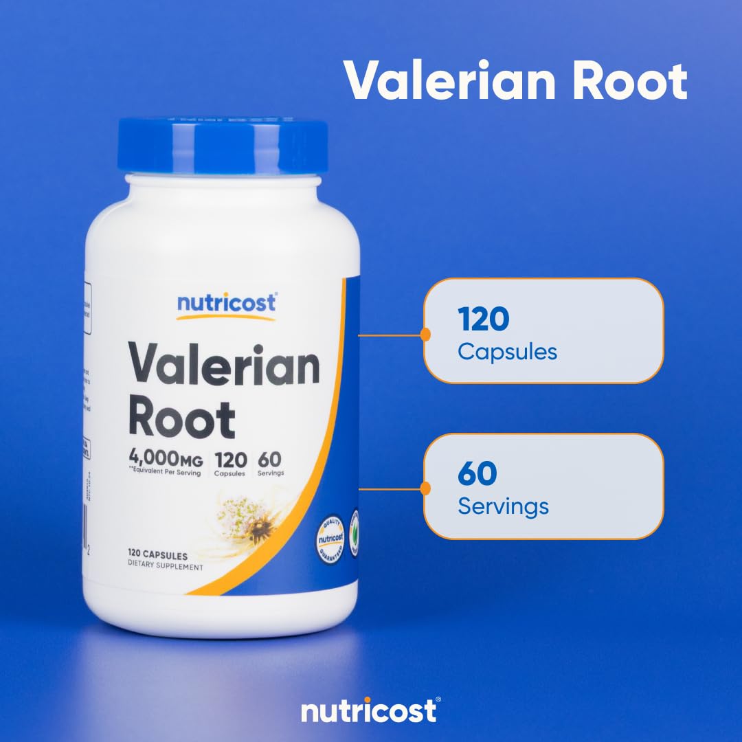 Nutricost Valerian Root Extract 120 Capsules for 60 Servings Per Bottle | Vegetarian, GMO Free and Gluten Free