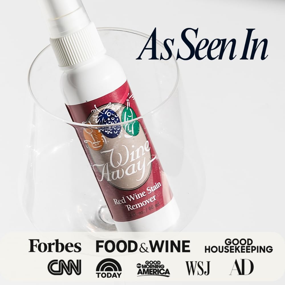 Wine Away Red Wine Stain Remover Spray Bundle, Fabric, Upholstery & Carpet Cleaner Solution, Removes Wine Spots & Laundry Stains, Fast-Acting Spot Treatment, 12oz Home & 2oz Travel Size