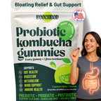 BoochBod - Probiotic Kombucha Gummy - Prebiotics, Probiotics, Postbiotics, Fiber Supplement, Slippery Elm, Dandelion Root, for Bloating, Gut Health - for Women and Men - Lemon Lime (Lemon Lime)