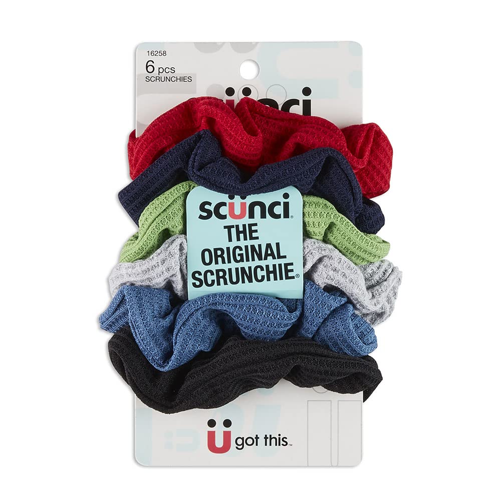 Buy now Scunci by Conair The Original Scrunchie Waffle Knit Scrunchies in Navy, White, Red, Blue, Grey and Black, Hair Ties for Women, 6 Count at indiglob india