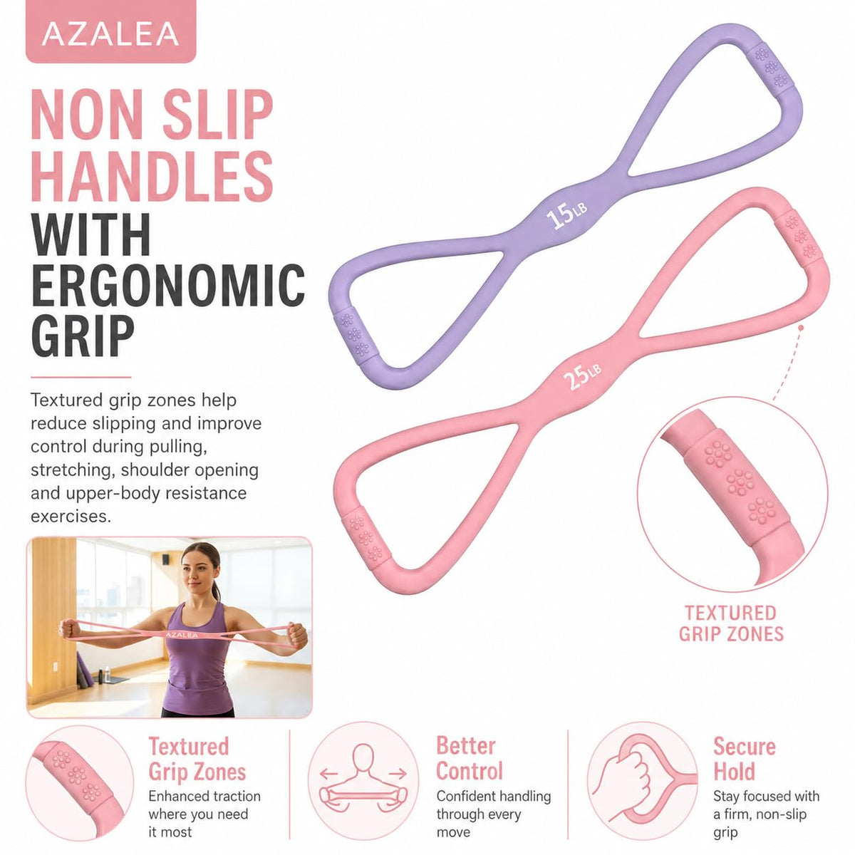 AZALEA Figure 8 Resistance Bands, Silicone Stretch Bands with Handles