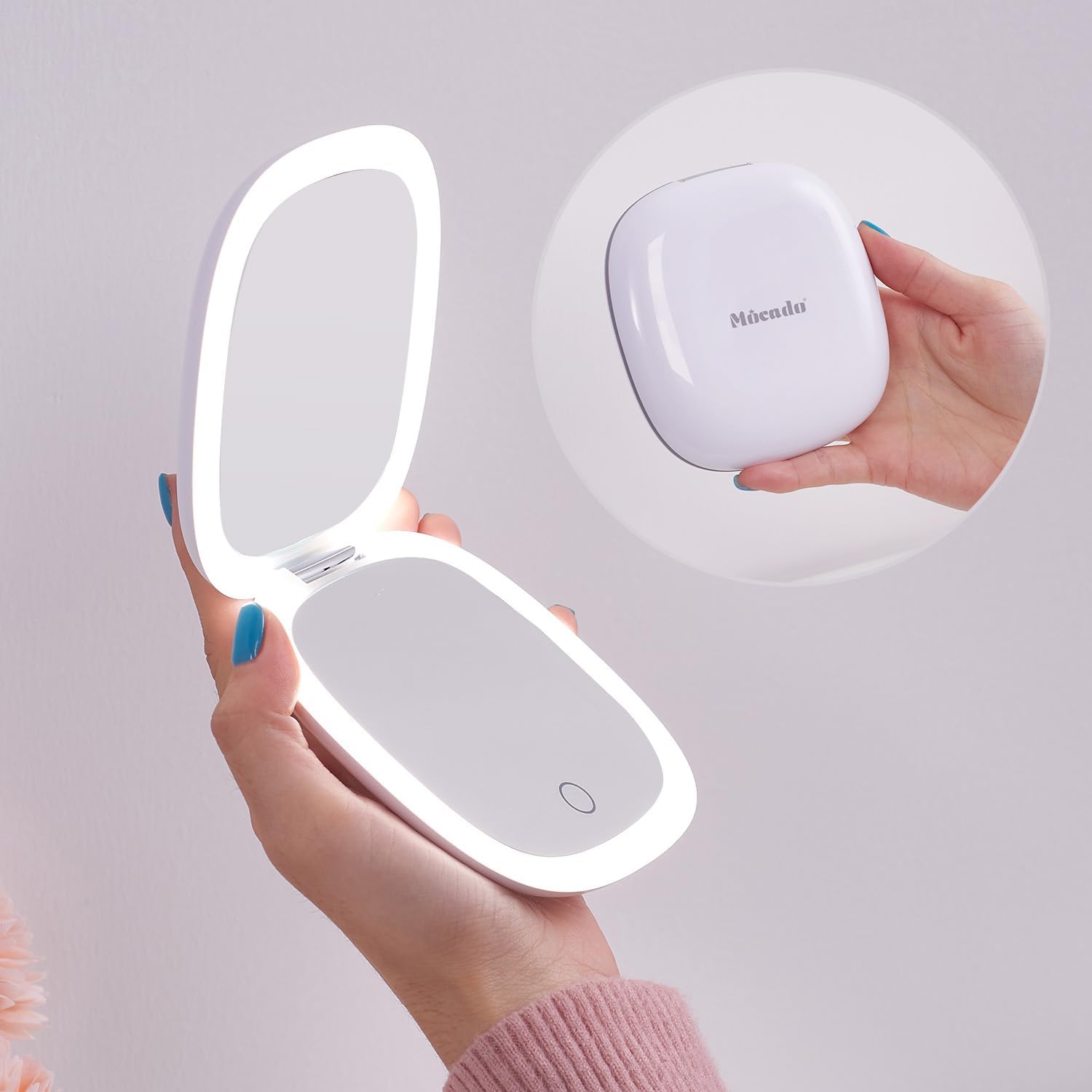 Buy now Mocado Compact LED Magnifying Makeup Mirror 4â€³ â€“ 1X/10X Double-Sided Dimmable Touch Mirror | USB Rechargeable Portable Travel Cosmetic (Rose Gold) White at indiglob india