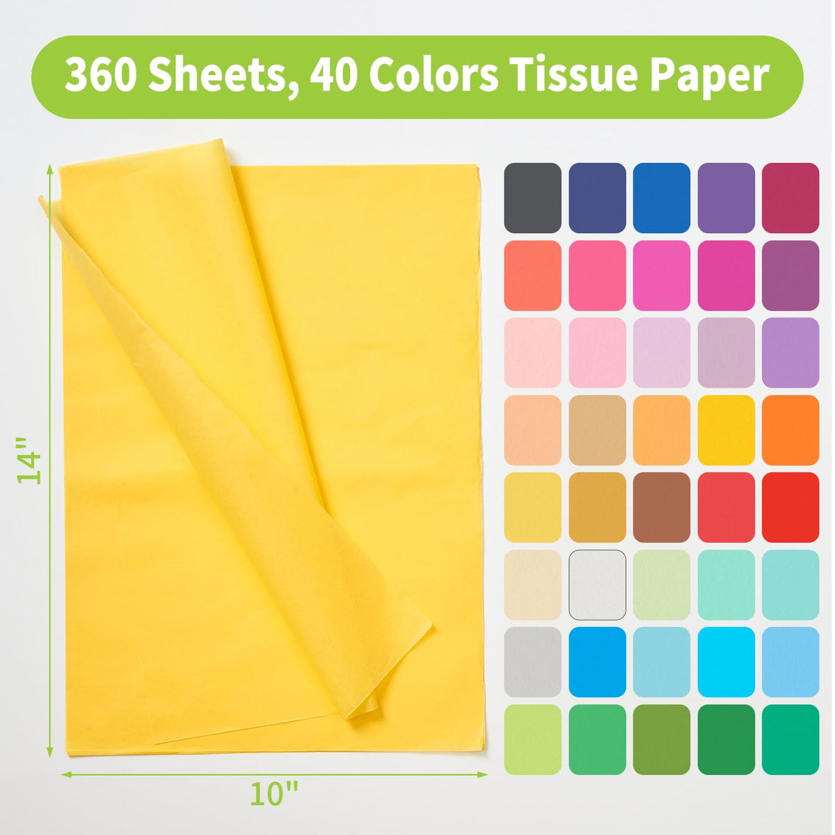 PSISO 360 Sheets Tissue Paper for Gift Bags, 40 Colors 14x10 Inch Bulk Gift Paper for Crafts Packaging Wrapping Supplies Birthday Party Wedding Flower Decorations DIY Art Projects